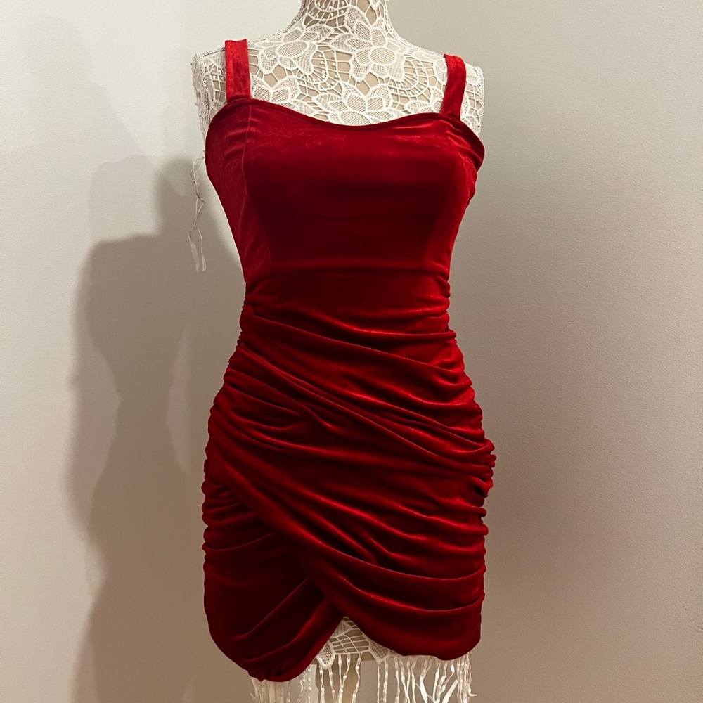 NWOT Velvet Red Mini Dress - Picture 3 of 9